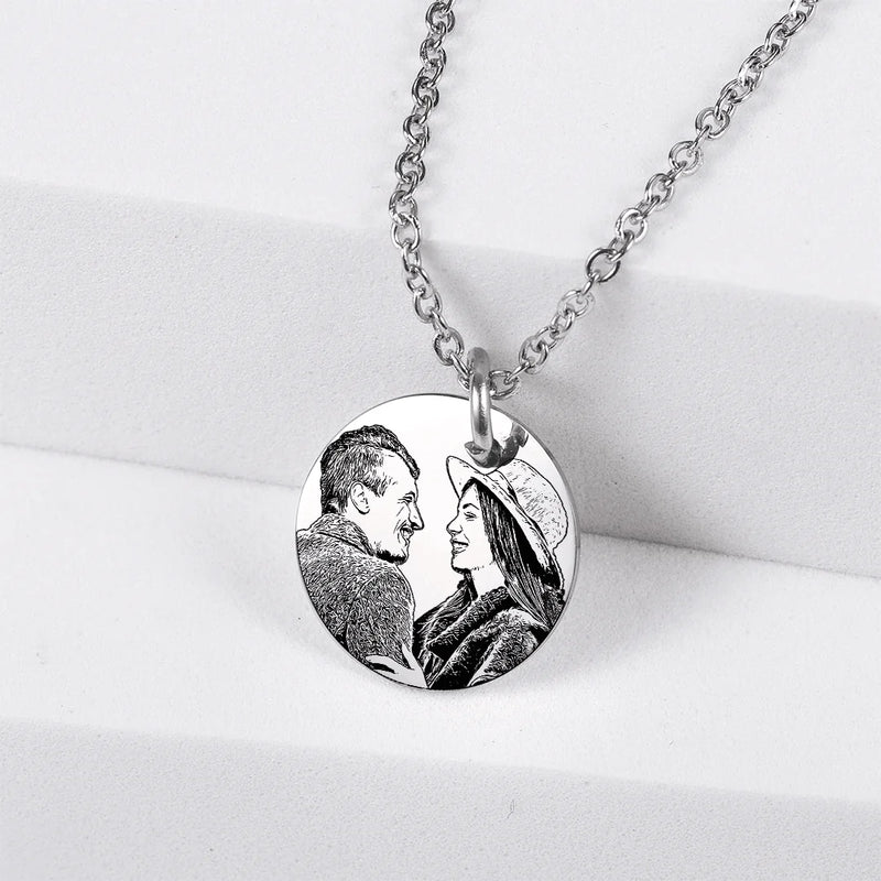 Colar com Pingente Redondo 15mm com Foto Personalizada em Aço Inox Premium