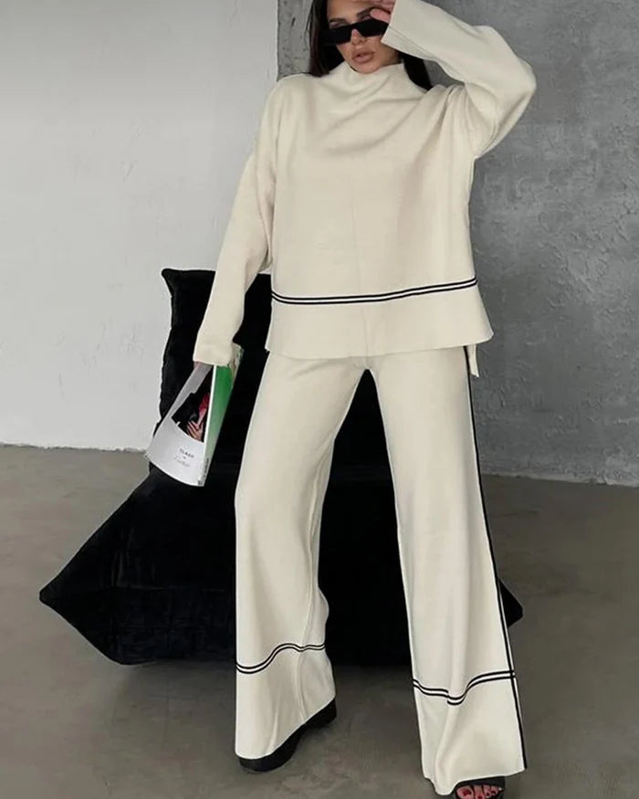 Conjunto de lã macio Calça e Blusa manga longa de gola alta Noruega