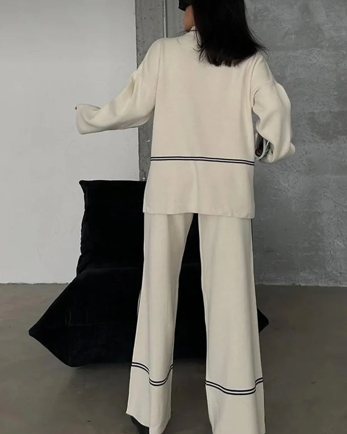 Conjunto de lã macio Calça e Blusa manga longa de gola alta Noruega