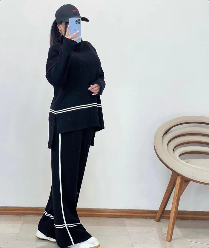 Conjunto de lã macio Calça e Blusa manga longa de gola alta Noruega