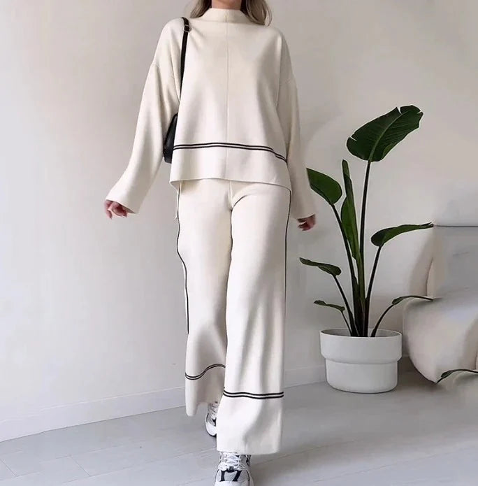 Conjunto de lã macio Calça e Blusa manga longa de gola alta Noruega