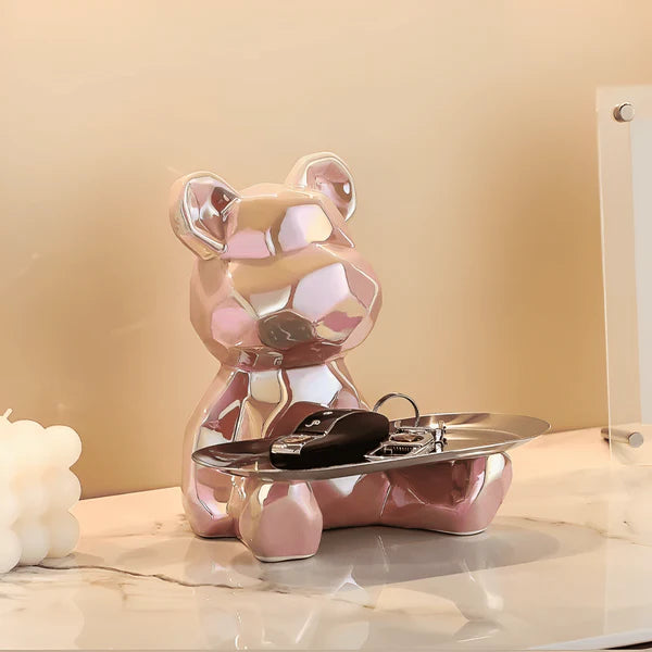 Escultura Decorativa com Bandeja Urso Geométrico - Decoração Sala