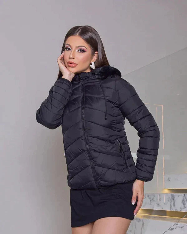 Jaqueta Feminina Puffer com Capuz