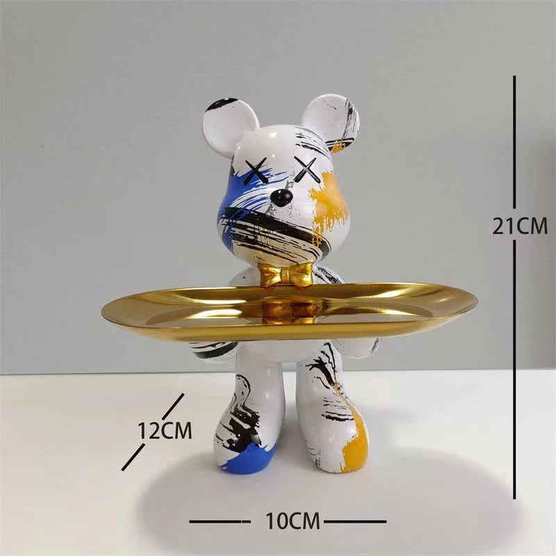Escultura Decorativa com Bandeja Urso Geométrico - Decoração Sala