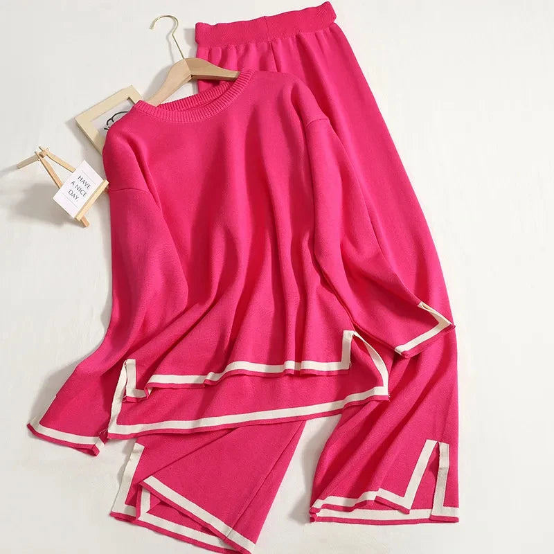 Conjunto de lã macio Calça e Blusa manga longa de gola alta Noruega