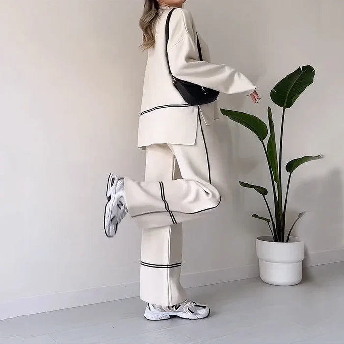 Conjunto de lã macio Calça e Blusa manga longa de gola alta Noruega