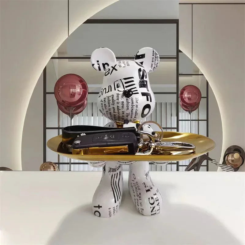 Escultura Decorativa com Bandeja Urso Geométrico - Decoração Sala