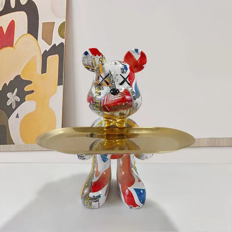 Escultura Decorativa com Bandeja Urso Geométrico - Decoração Sala