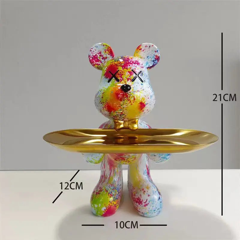 Escultura Decorativa com Bandeja Urso Geométrico - Decoração Sala