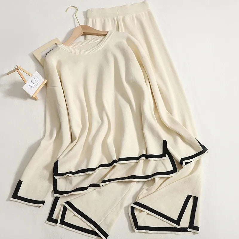 Conjunto de lã macio Calça e Blusa manga longa de gola alta Noruega