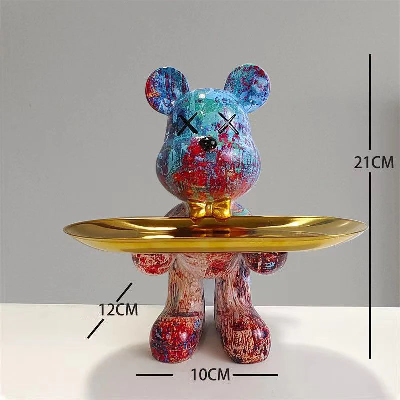 Escultura Decorativa com Bandeja Urso Geométrico - Decoração Sala