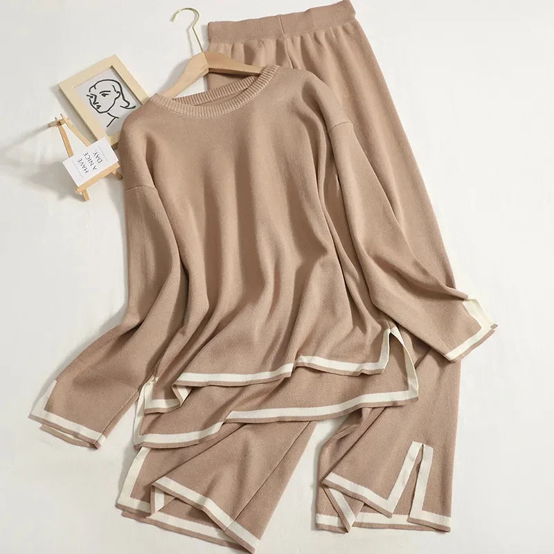 Conjunto de lã macio Calça e Blusa manga longa de gola alta Noruega