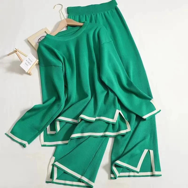 Conjunto de lã macio Calça e Blusa manga longa de gola alta Noruega