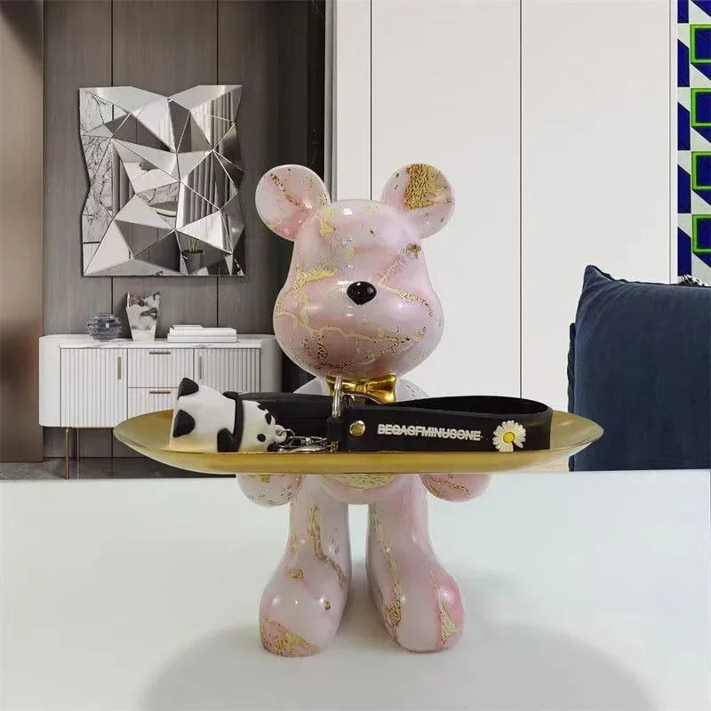 Escultura Decorativa com Bandeja Urso Geométrico - Decoração Sala