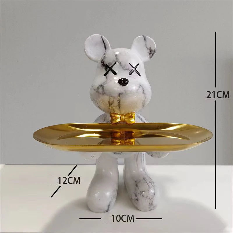 Escultura Decorativa com Bandeja Urso Geométrico - Decoração Sala