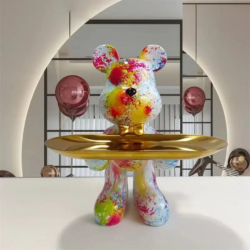 Escultura Decorativa com Bandeja Urso Geométrico - Decoração Sala