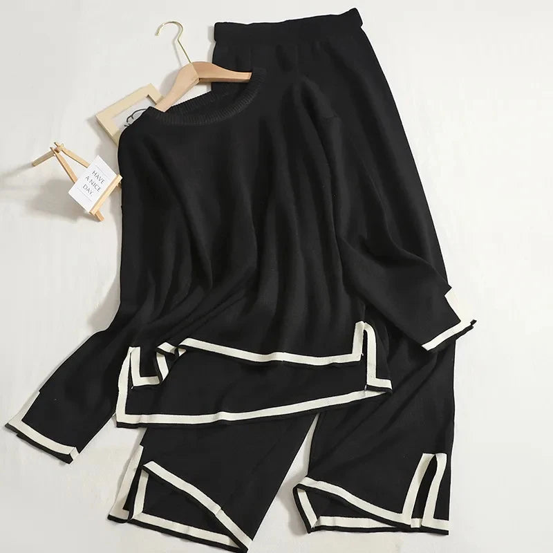 Conjunto de lã macio Calça e Blusa manga longa de gola alta Noruega