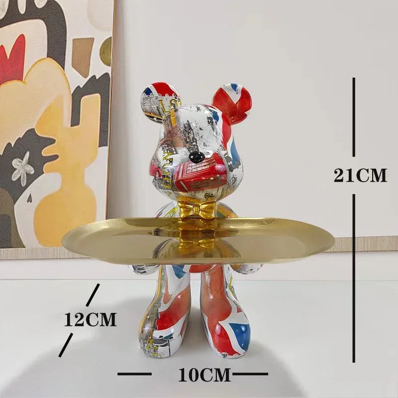 Escultura Decorativa com Bandeja Urso Geométrico - Decoração Sala
