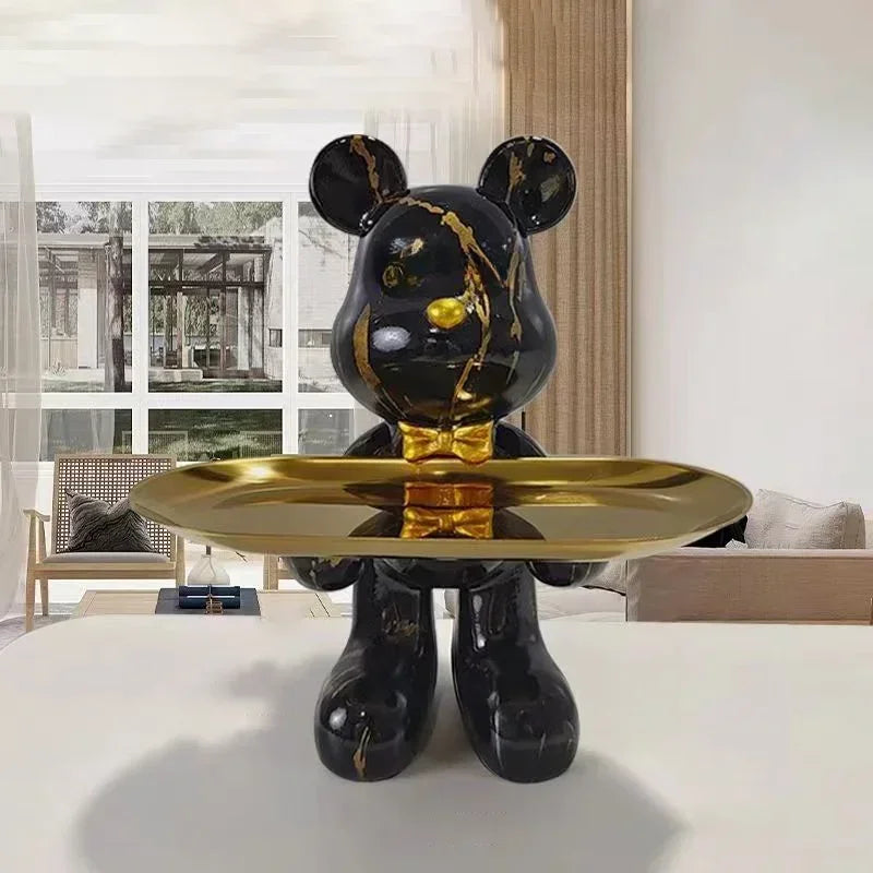 Escultura Decorativa com Bandeja Urso Geométrico - Decoração Sala